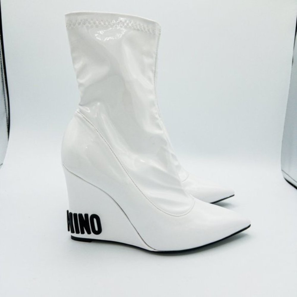 Moschino Women's Patent-Leather Pointed Toe Wedge Ankle Boots - Picture 7 of 14